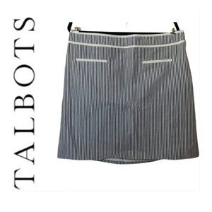 Talbots women's 14 100% cotton pin stripe slit pocket blue/white skirt EUC